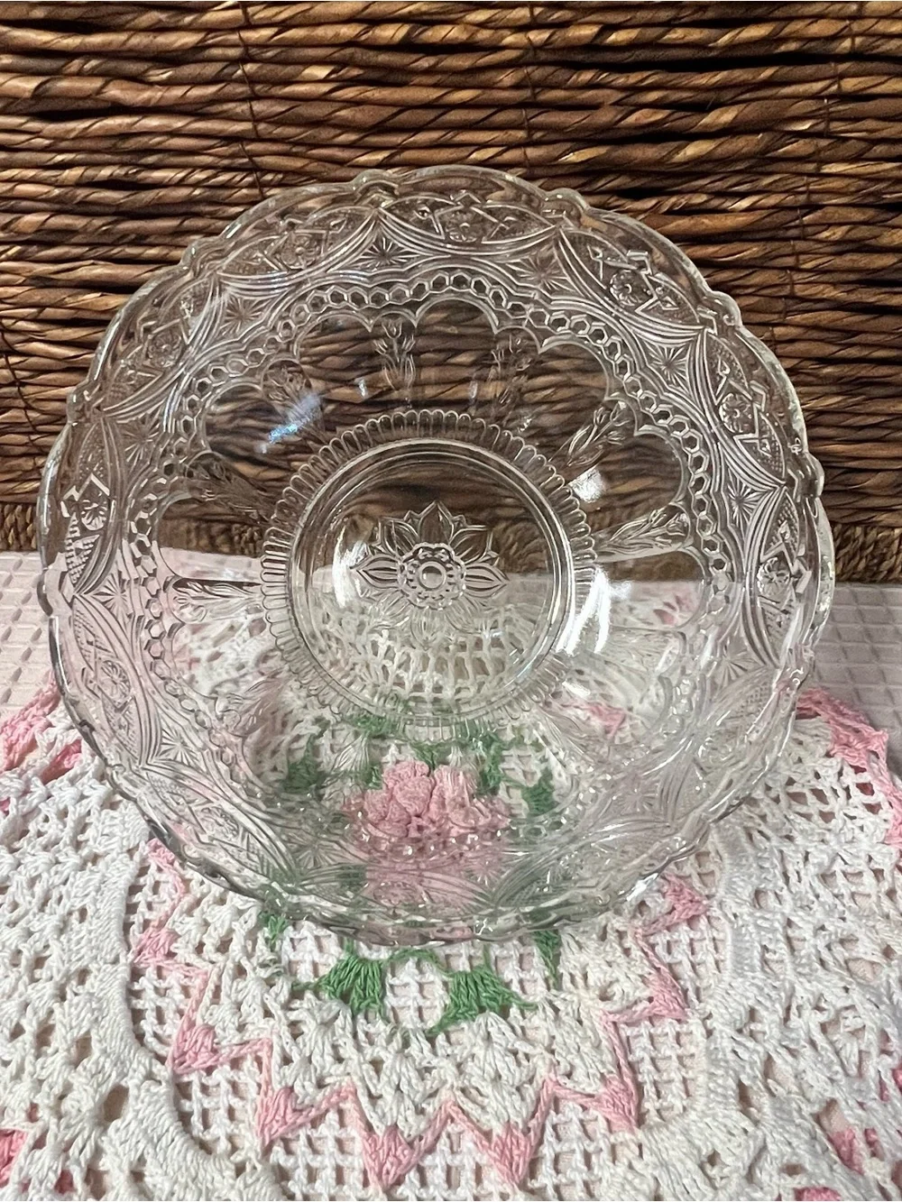 Vintage EAPG Clear Glass Fruit or Serving  Bowl Elegant Starburst Arches Pattern
